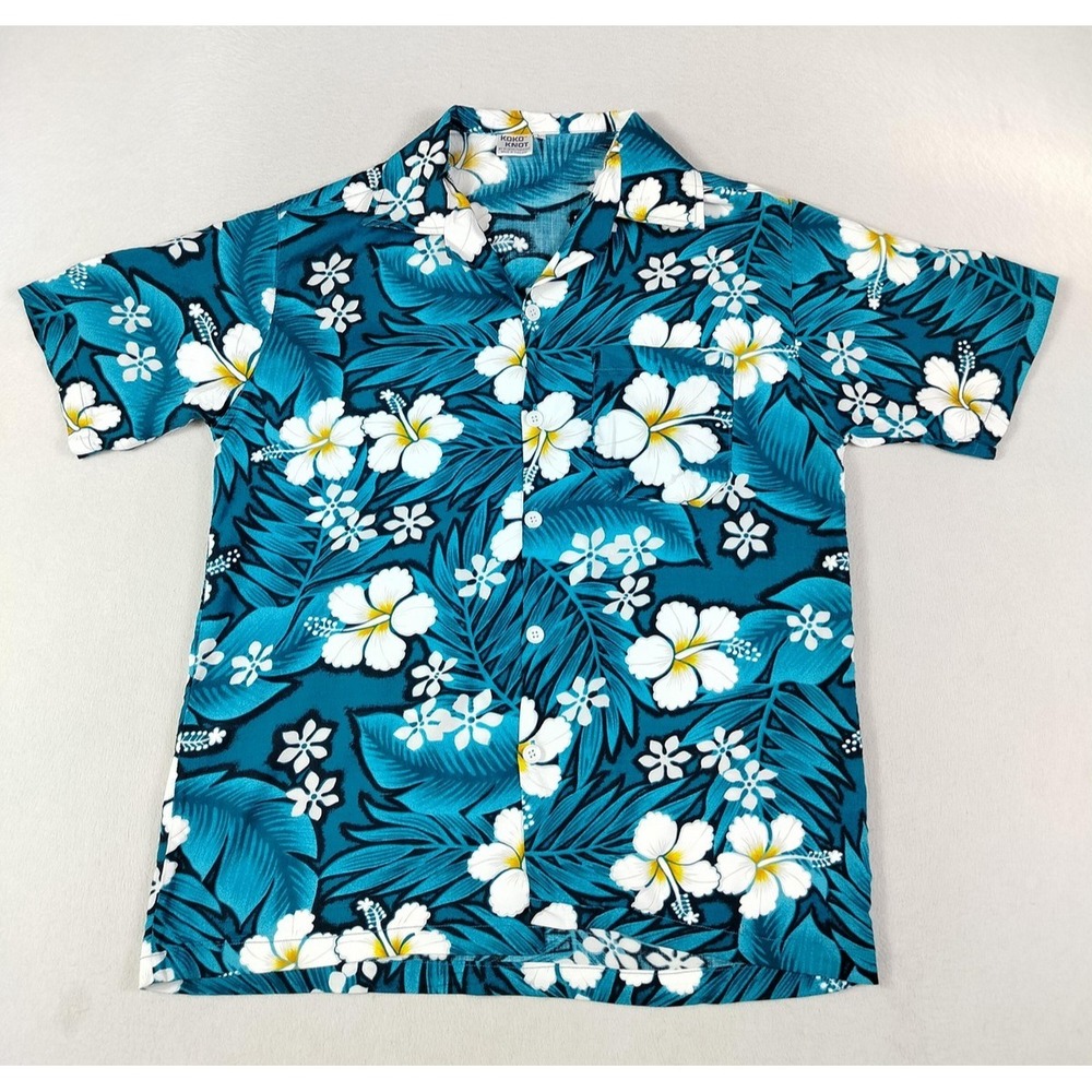 Koko Knot Shirt Mens Large Blue Hawaiian Floral Rayon‎ Button Up Beach Tropical